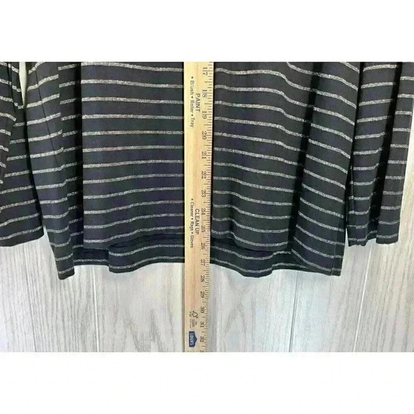 Chicos Top Sz 3/XL Black Gold Metallic Stripe Long-Sleeve Round Neck Layering - Picture 6 of 9
